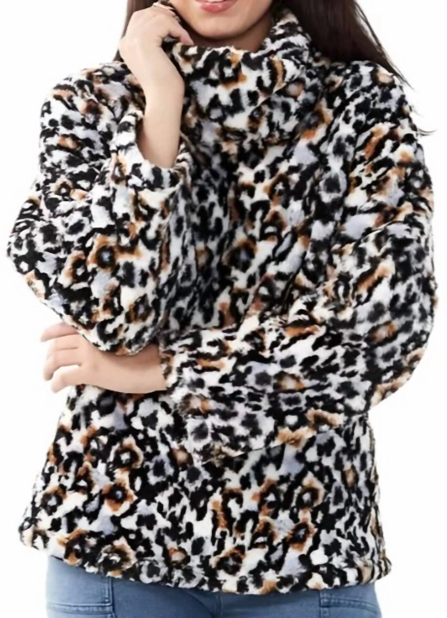 Plüschiger Kragenpullover in Schwarz-Multi