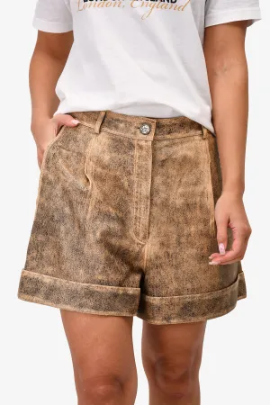 Vorgetragene Chanel™ Braun/Schwarz Lammleder 'Coco Cuba' Shorts Größe 40