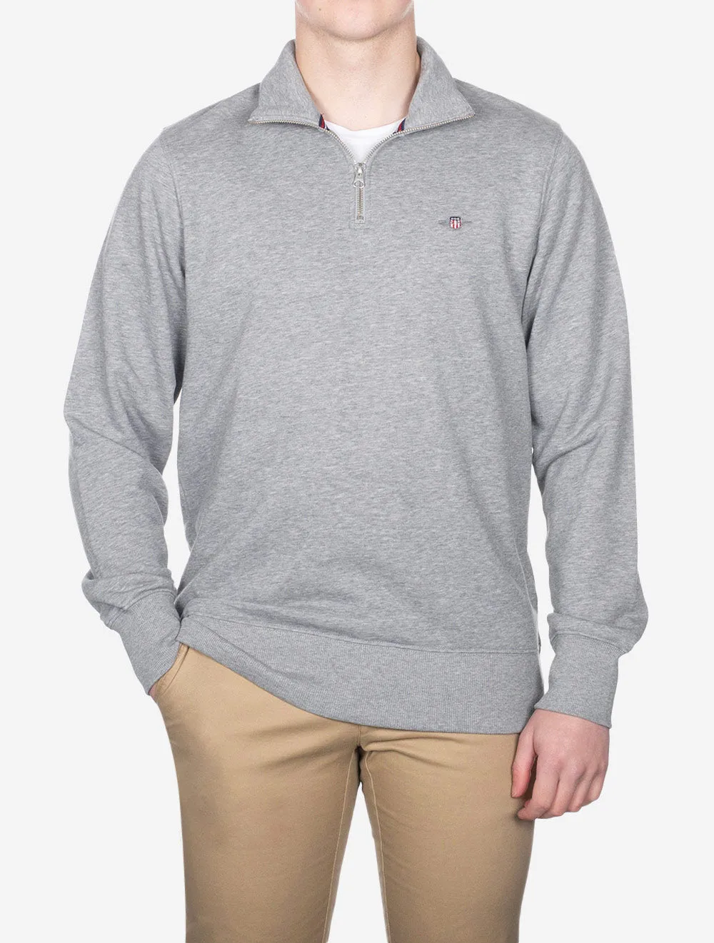 Regular Fit Schutzhalfzip-Pullover Grau Melange
