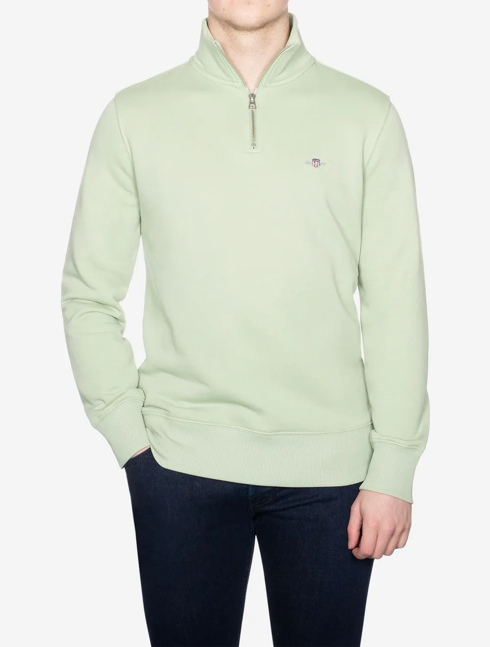 Regular Fit Schutzhalbzip-Pullover Milchiger Matcha