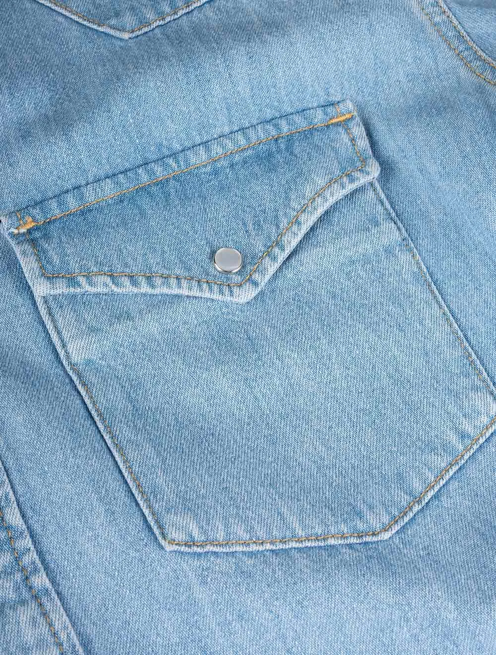 Lockeres Denim Western-Hemd in Hellblau mit Used-Optik