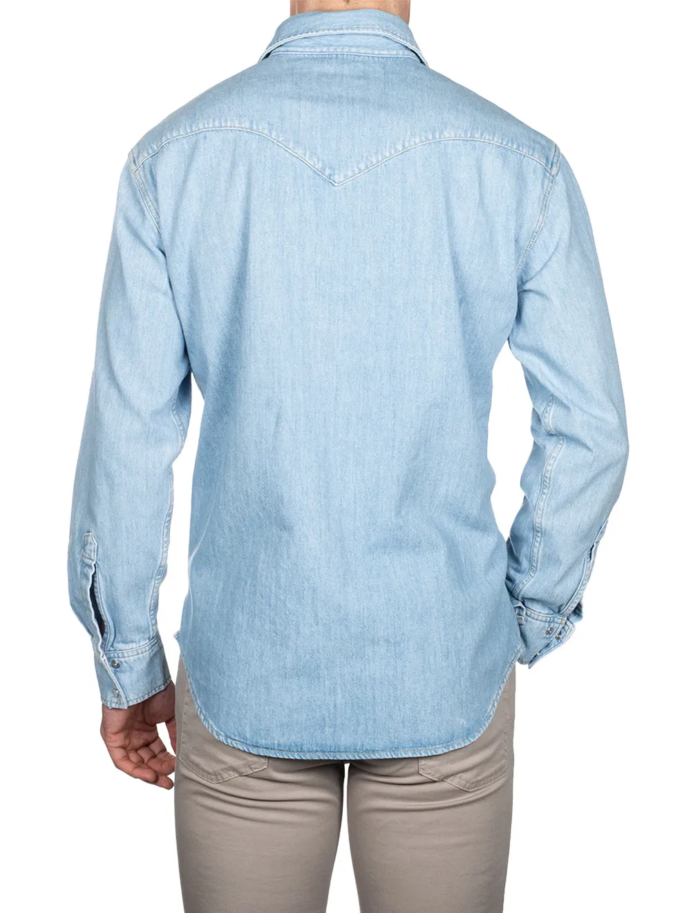 Lockeres Denim Western-Hemd in Hellblau mit Used-Optik