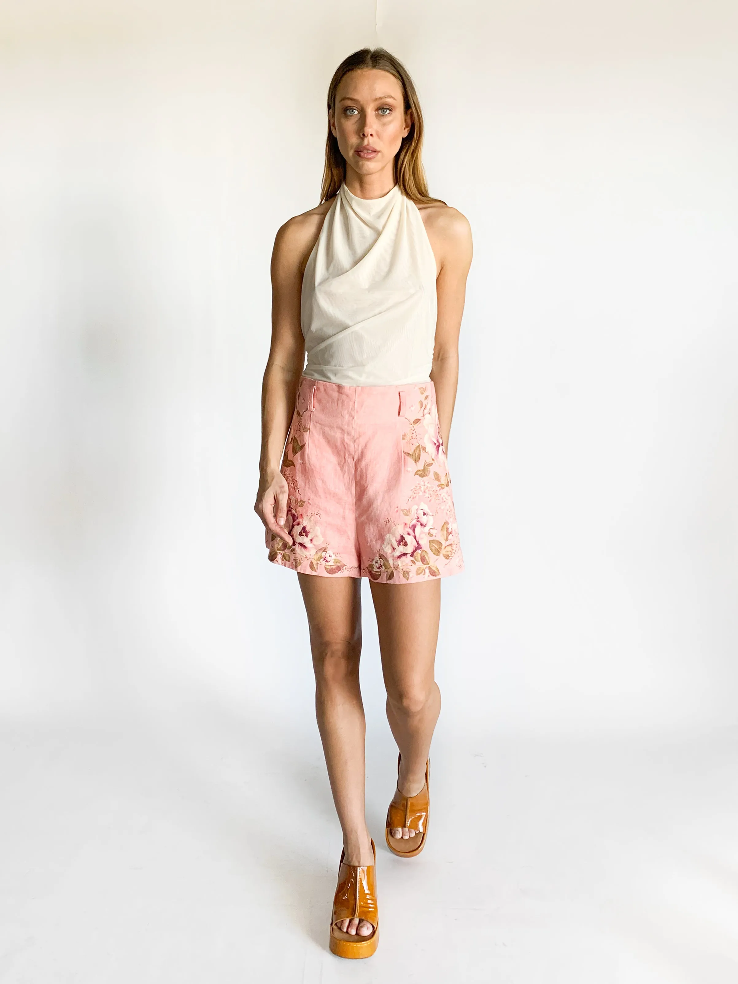Rosa Leinen Shorts