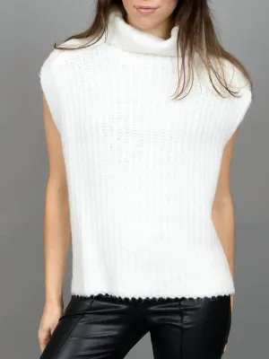 Salima Ärmelloser Rollkragenpullover in Winterweiß