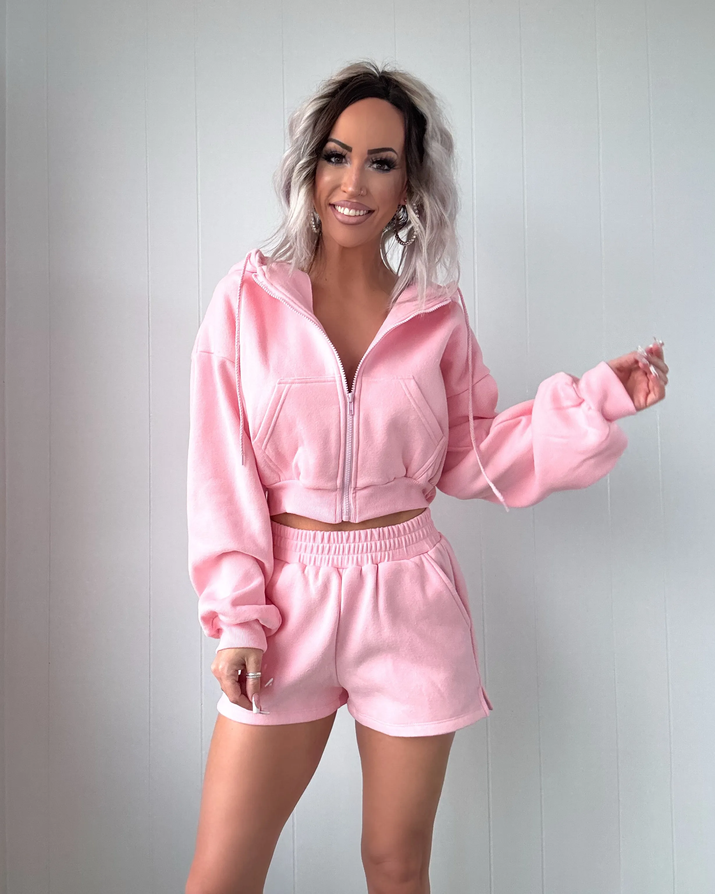 Snuggle Squad Fleece Kurzarm-Set - Rosa