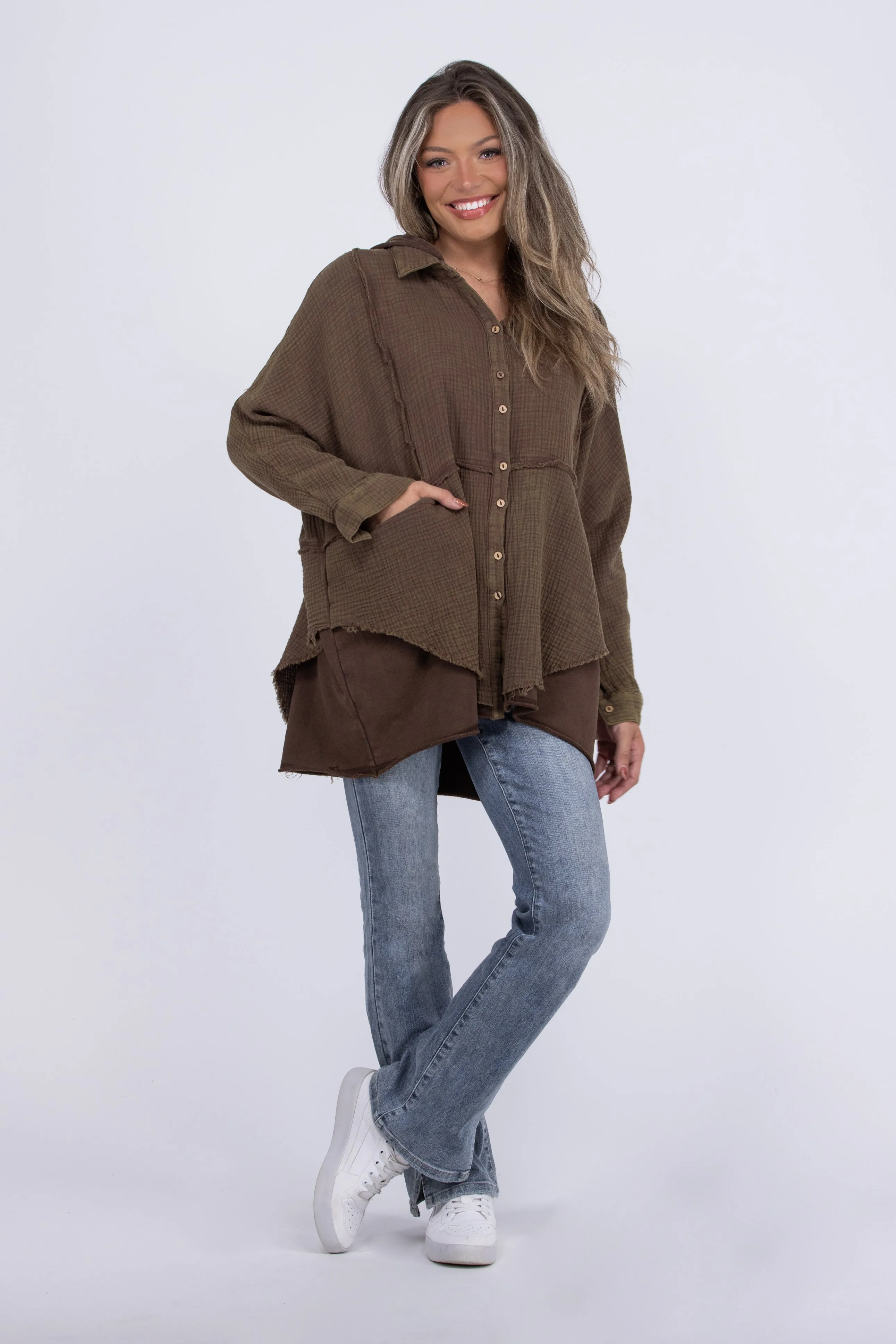 Stone Cold Damen-Button-Up-Langarm-Shacket *Endgültiger Verkauf*