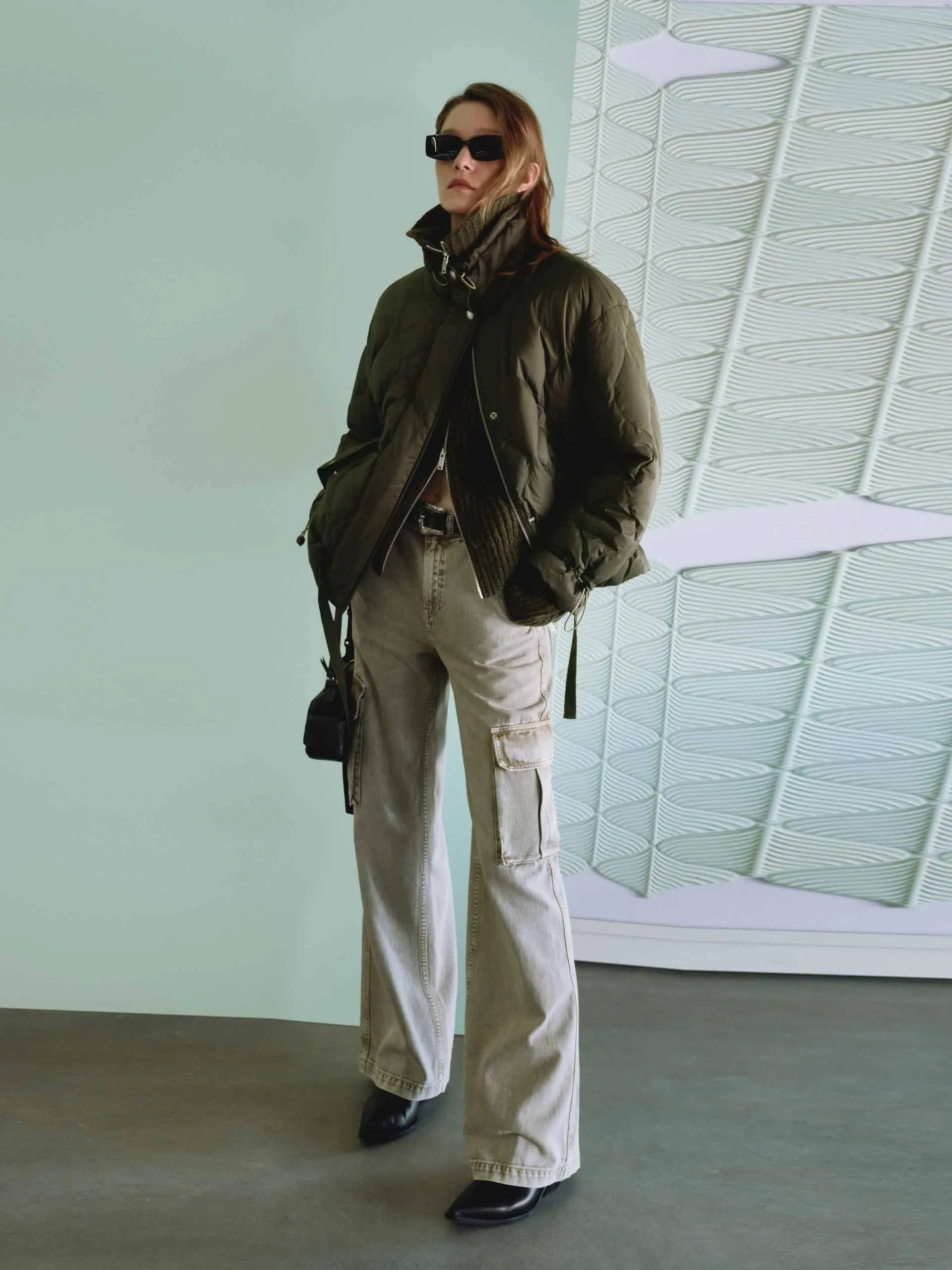 Tie Hem Steppdaunenjacke