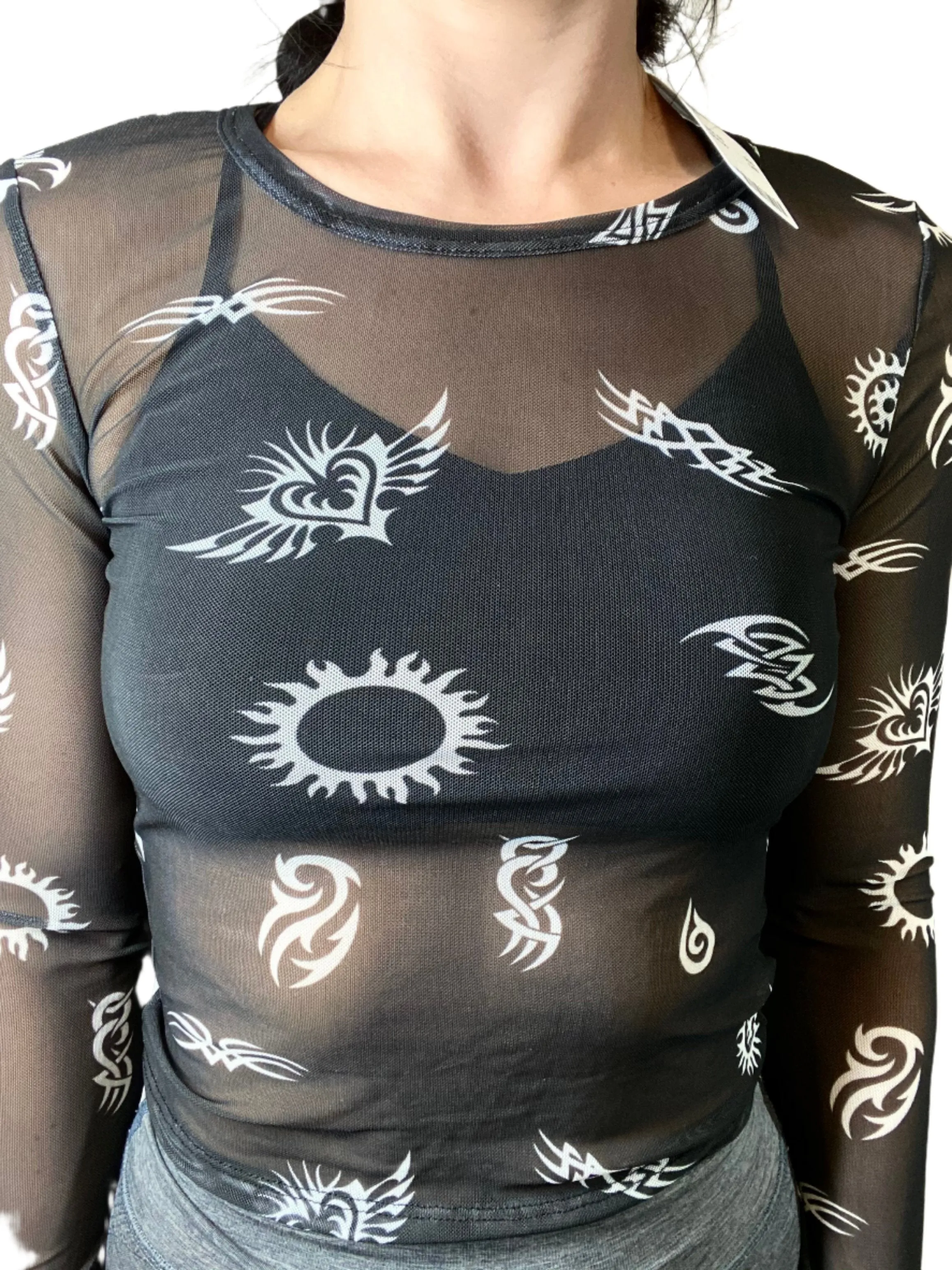 TMD Durchsichtiges Langarm-Mesh-Top