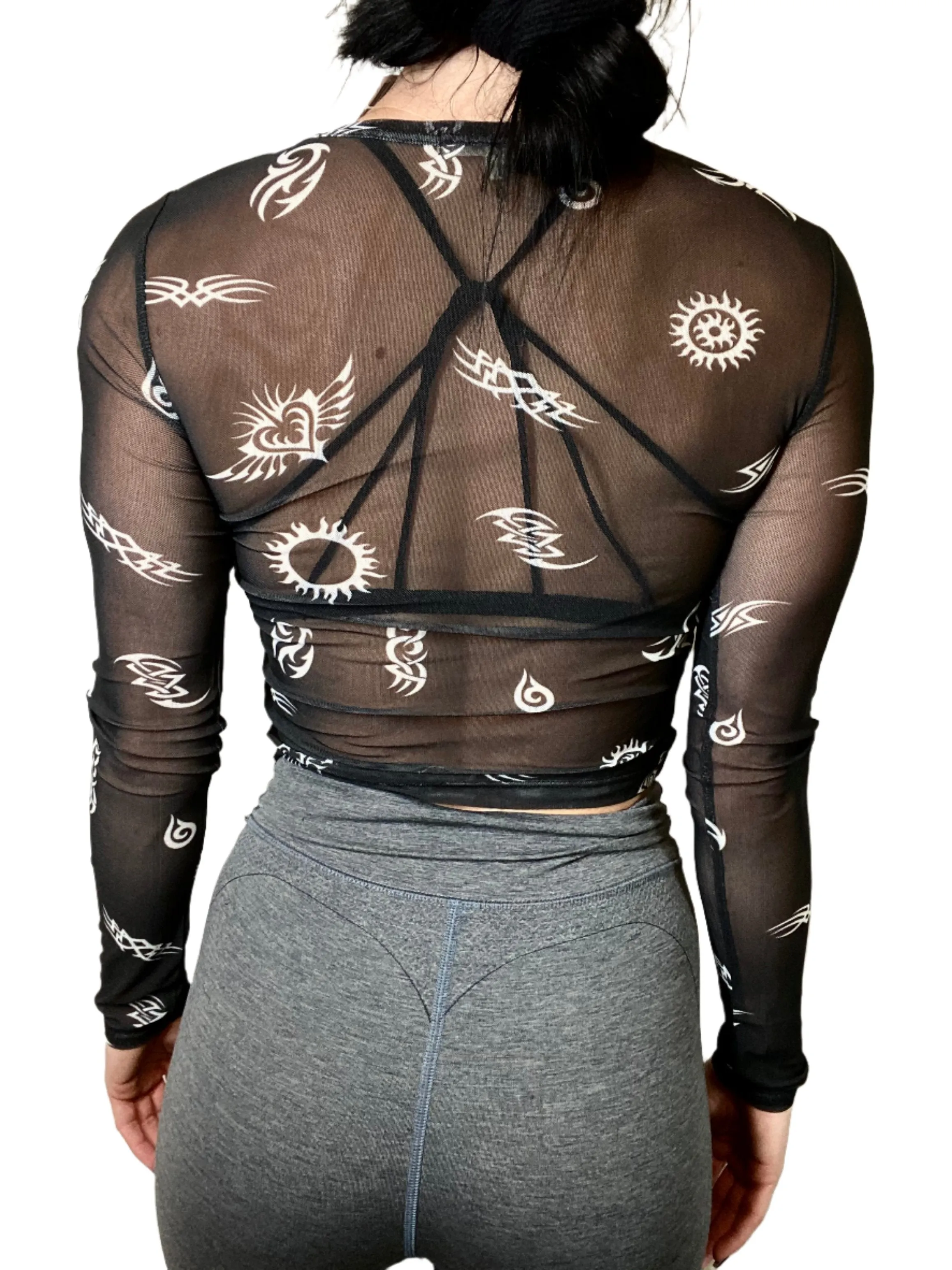TMD Durchsichtiges Langarm-Mesh-Top