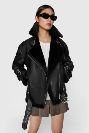 Vegane Oversize-Motorradjacke aus Kunstschaffell