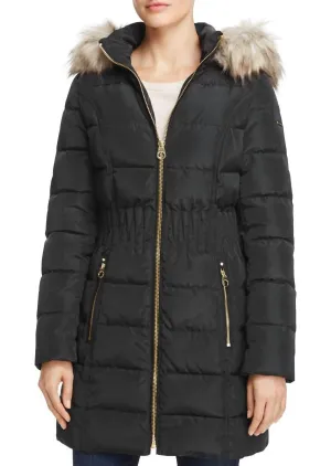 Damen-Cinch-Taillierte Daunenjacke mit Kapuze in Schwarz