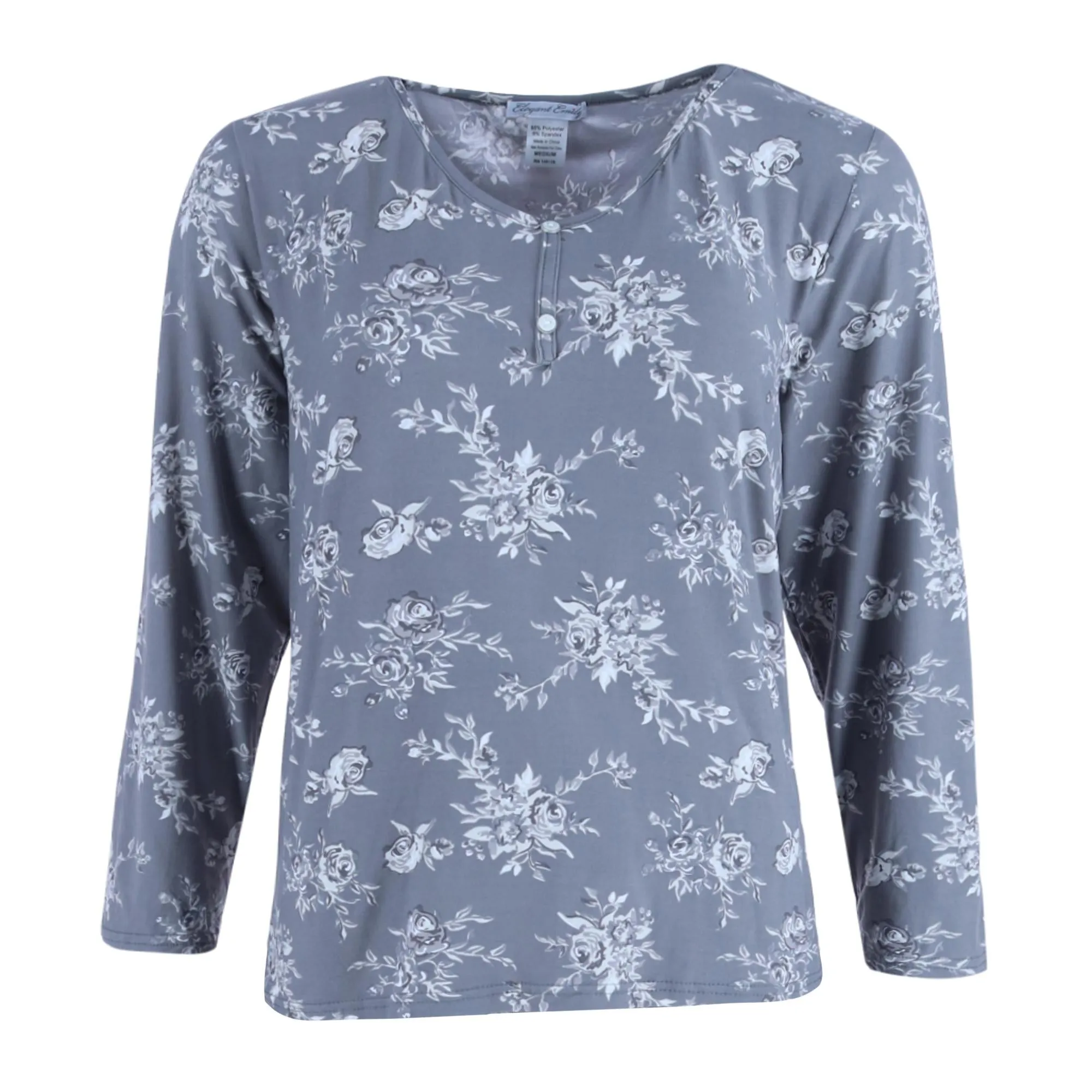 Damen Plus Henley & Hose Grau Blumen-Set