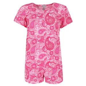 Damen Plus Size Paisley Henley Kurzarm-Shirt und Shorts Set