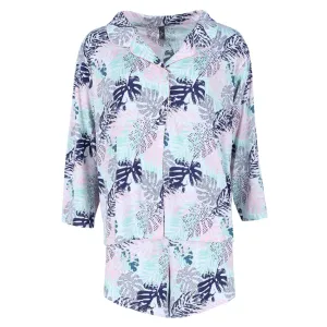 Damen Plus Size Tropenpalmen Ausschnitt Kurzarm-Set