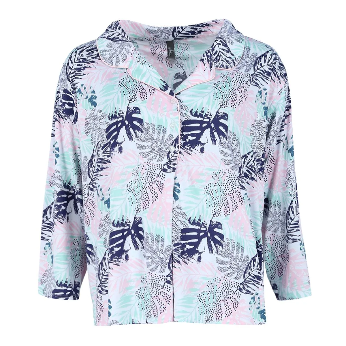 Damen Plus Size Tropenpalmen Ausschnitt Kurzarm-Set