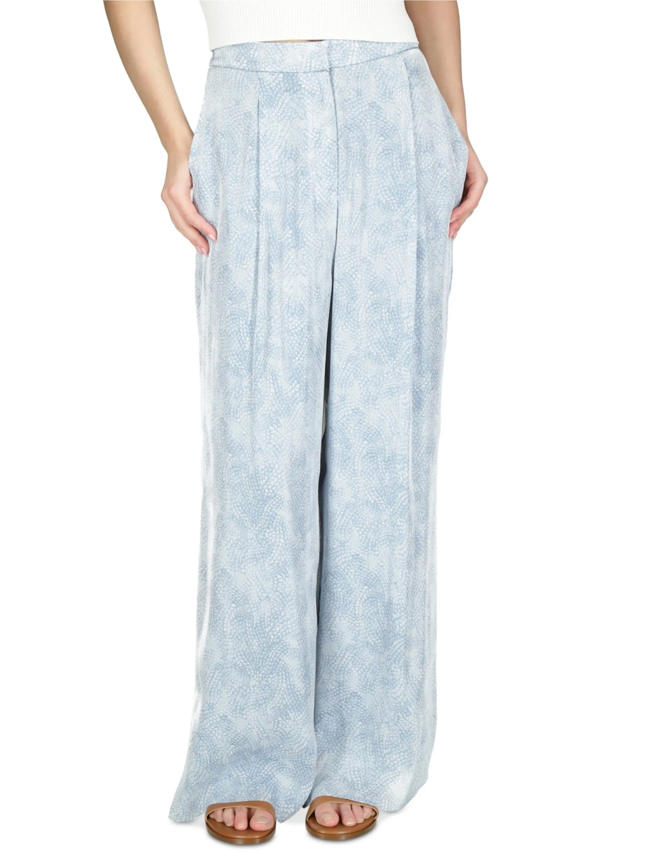 Damen bedruckte Plisseehose, Hellblau