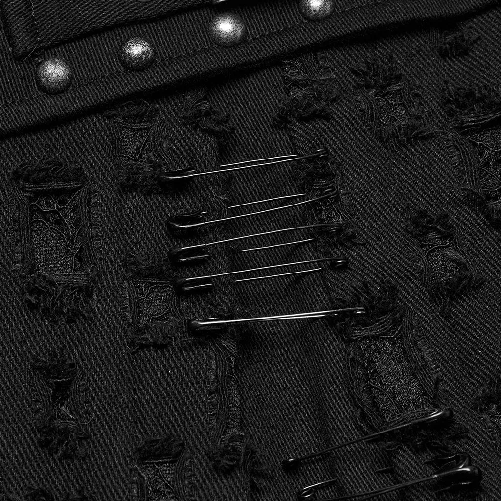 Damen-Punk Nieten Zerrissene Denim-Rock