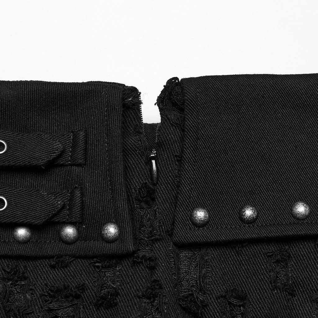 Damen-Punk Nieten Zerrissene Denim-Rock
