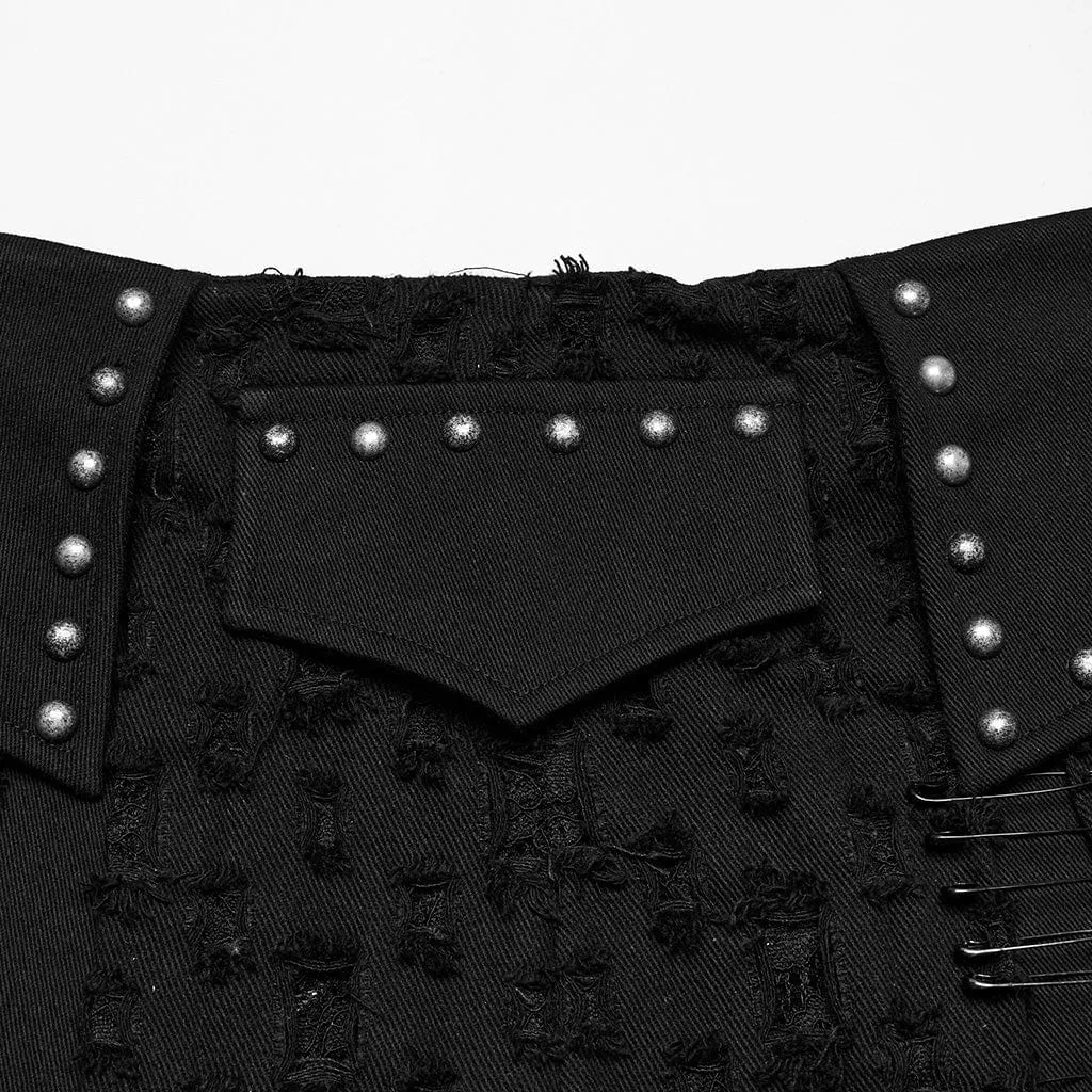 Damen-Punk Nieten Zerrissene Denim-Rock