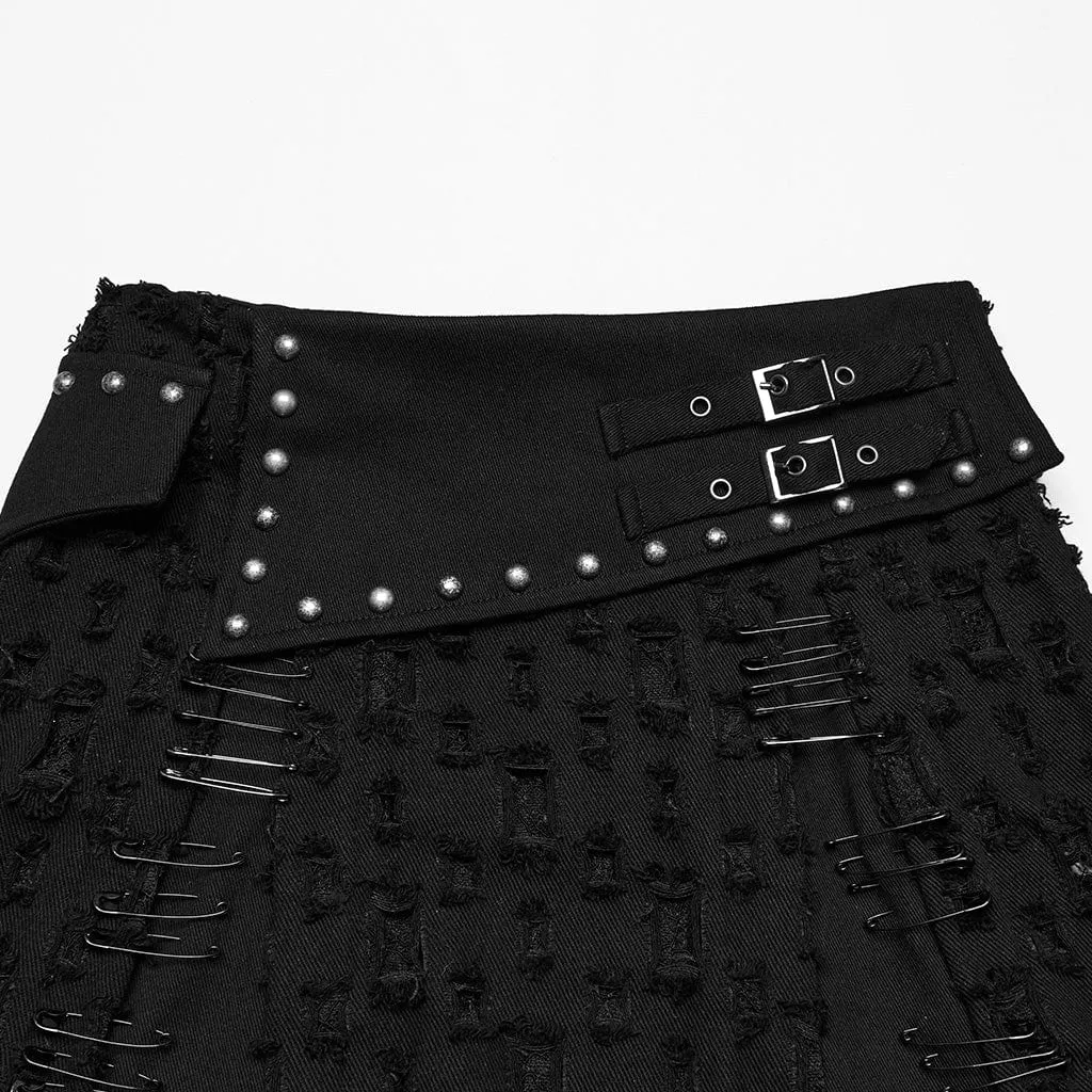 Damen-Punk Nieten Zerrissene Denim-Rock