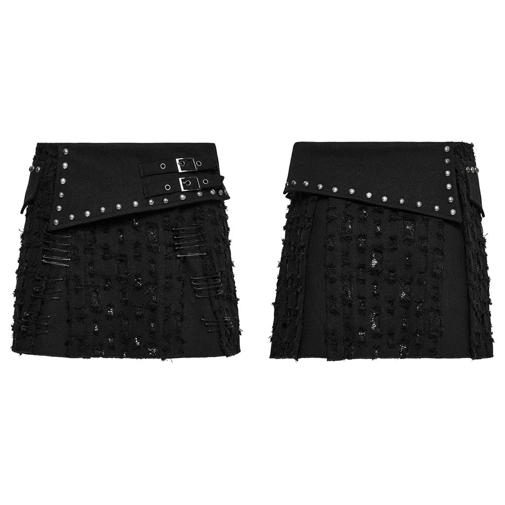 Damen-Punk Nieten Zerrissene Denim-Rock