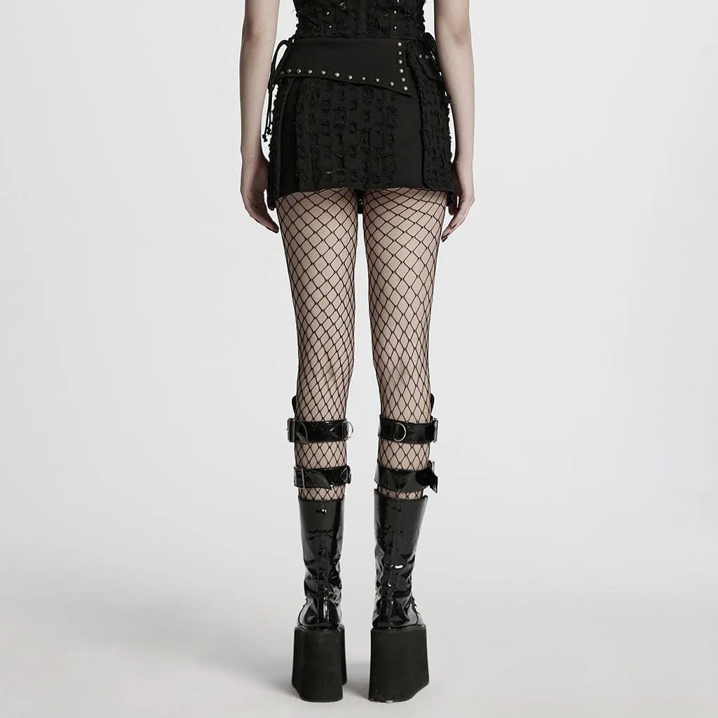 Damen-Punk Nieten Zerrissene Denim-Rock