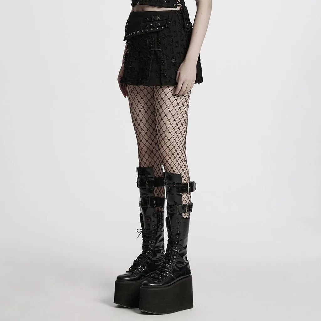 Damen-Punk Nieten Zerrissene Denim-Rock