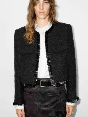 Wollmischung Tweed Jacke