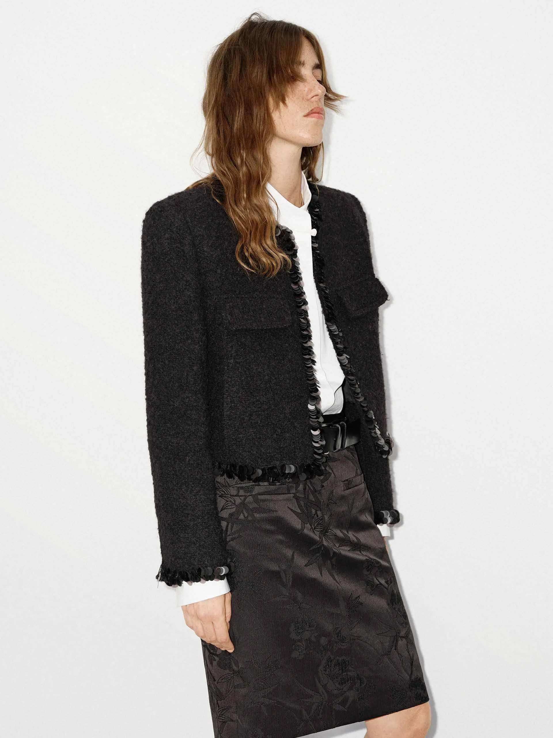 Wollmischung Tweed Jacke